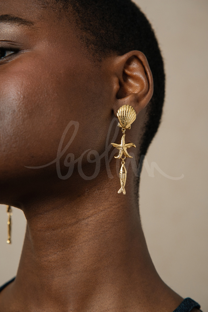Grossiste Bohm - Boucles pendantes Mare - 3 pièces (coquillage, étoile de mer et poisson)