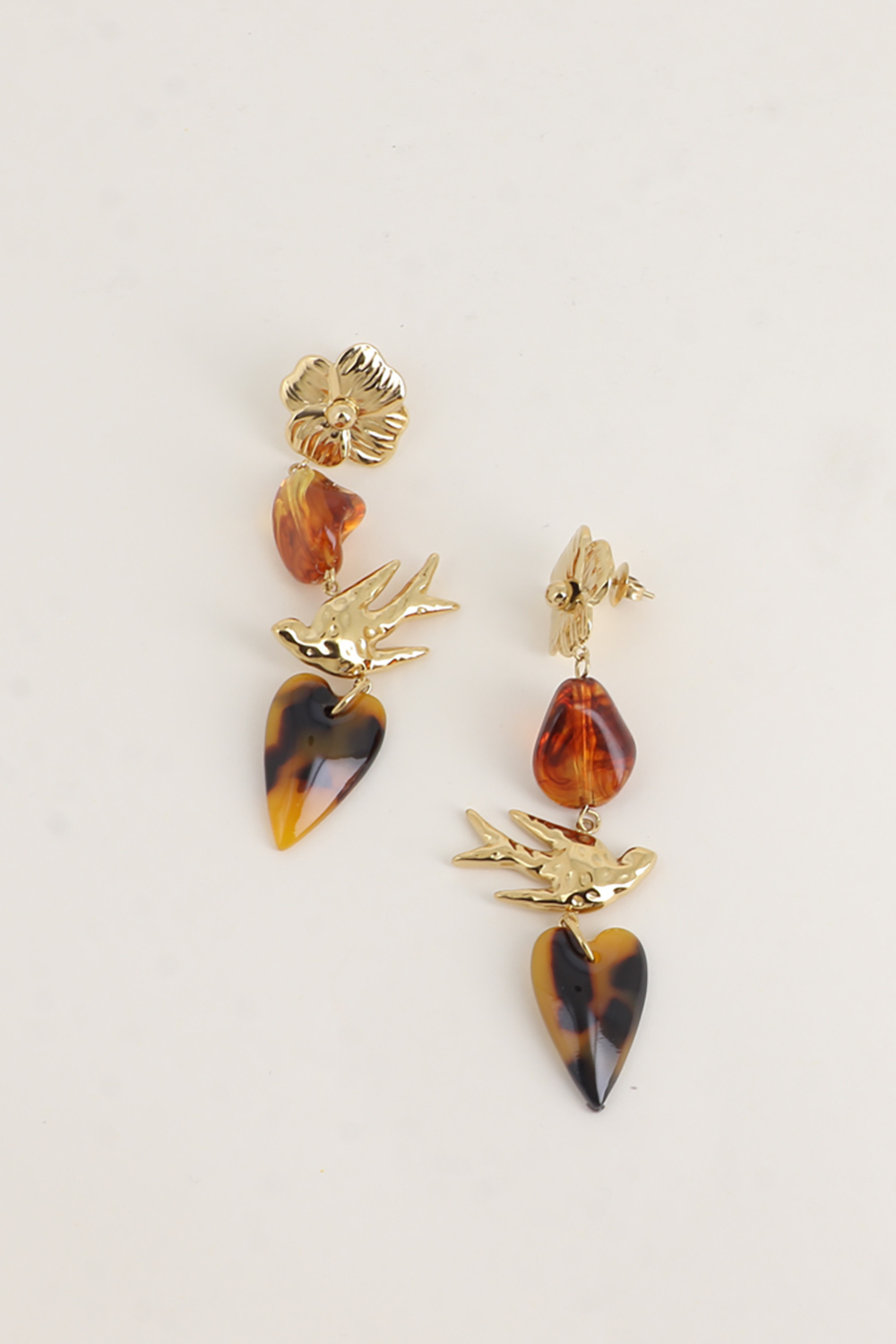 Großhändler Bohm - Oceya Hängeohrringe - 4er-Set (Blume, Harzperle, Vogel und Herz)