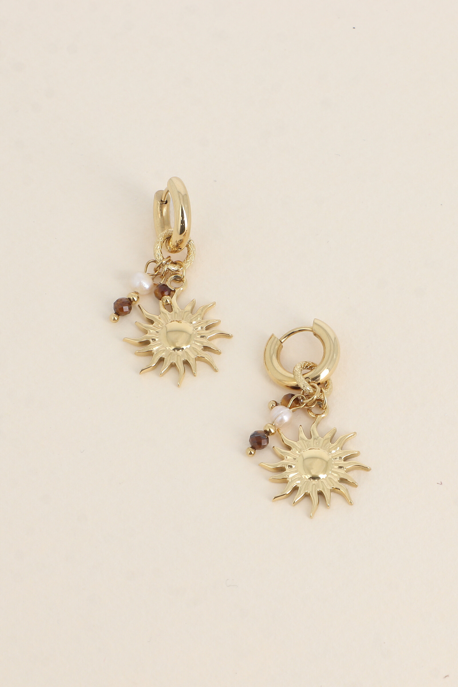 Wholesaler Bohm - Creoles - Natural stones, freshwater pearl and sun pendant