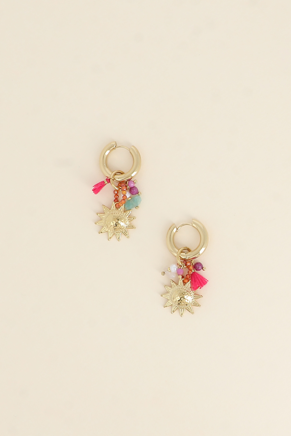 Wholesaler Bohm - Hoop Earrings - natural stones, tassel, and sun