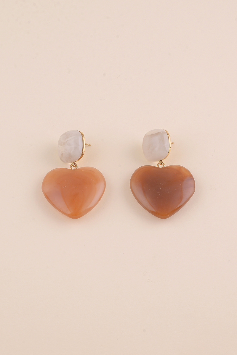 Grossiste Bohm - Boucles pendantes - cabochon carré et coeur en résine