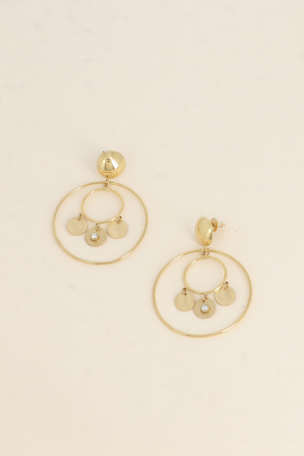 Grossiste Bohm - Boucles pendantes - pièce ronde, d'anneaux pendants et de pampilles rondes effet pailletées avec oxydes de zirconium