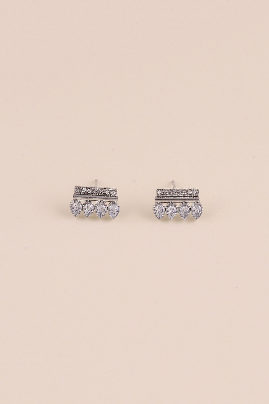 Wholesaler Bohm - Stud earrings - bar and 4 drops with zirconium oxides