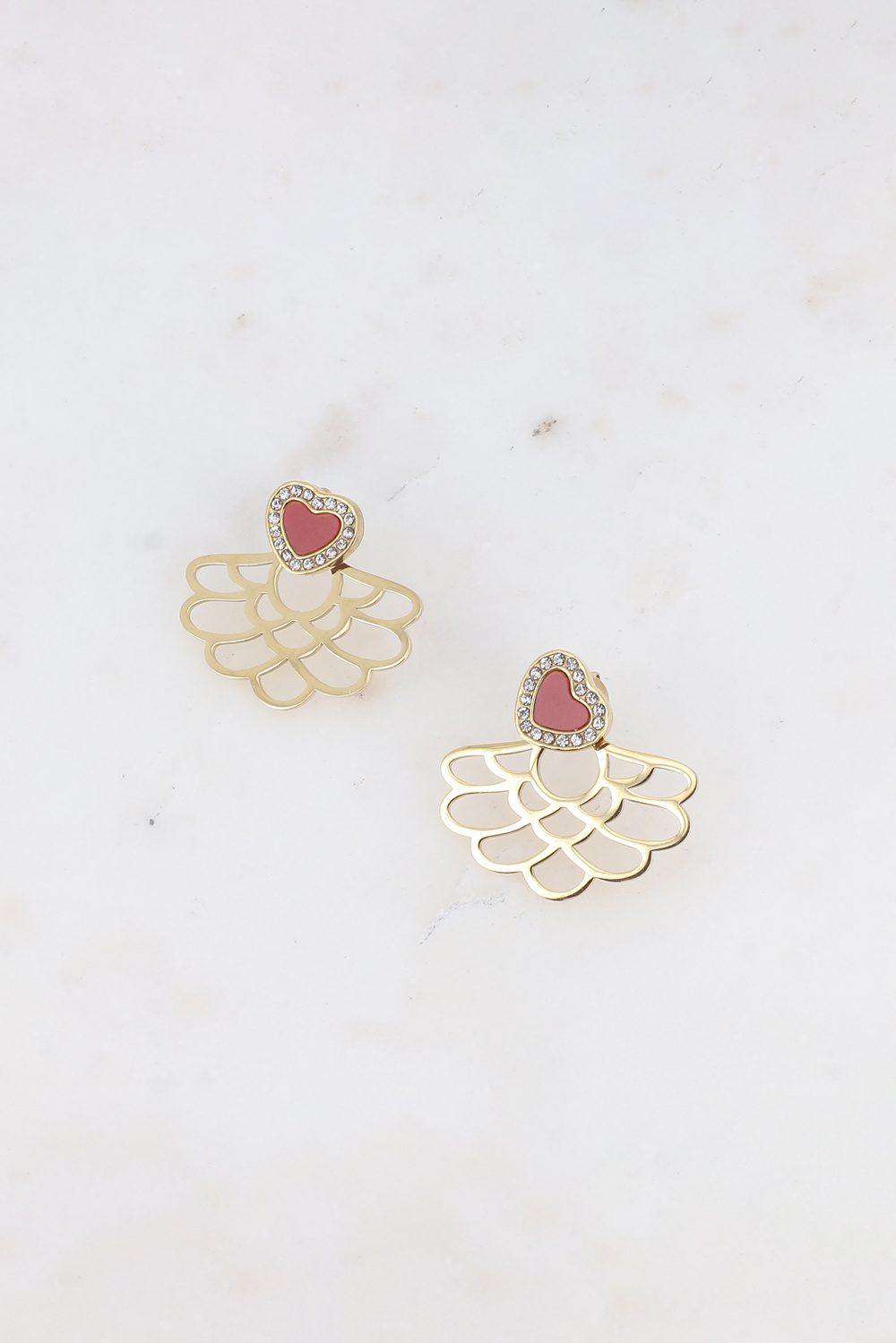 Mayorista Bohm - Pendientes de botón BS0115 - corazón, esmalte, circonitas y rosetón calado