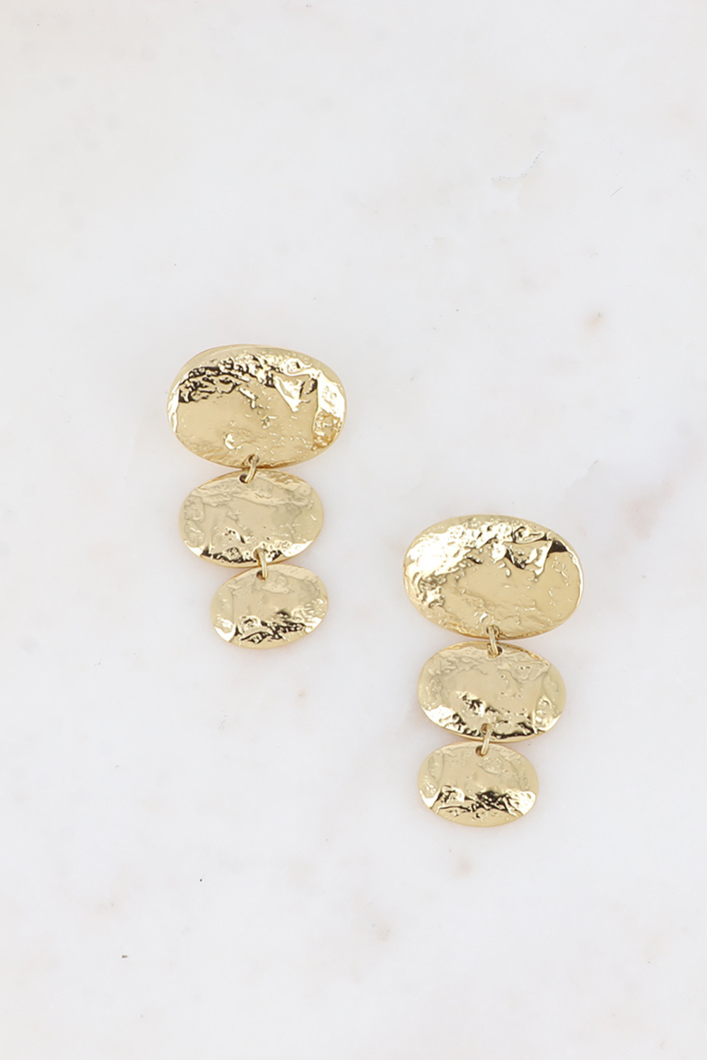Grossiste Bohm - Boucles pendantes - 3 pièces ovales texturées