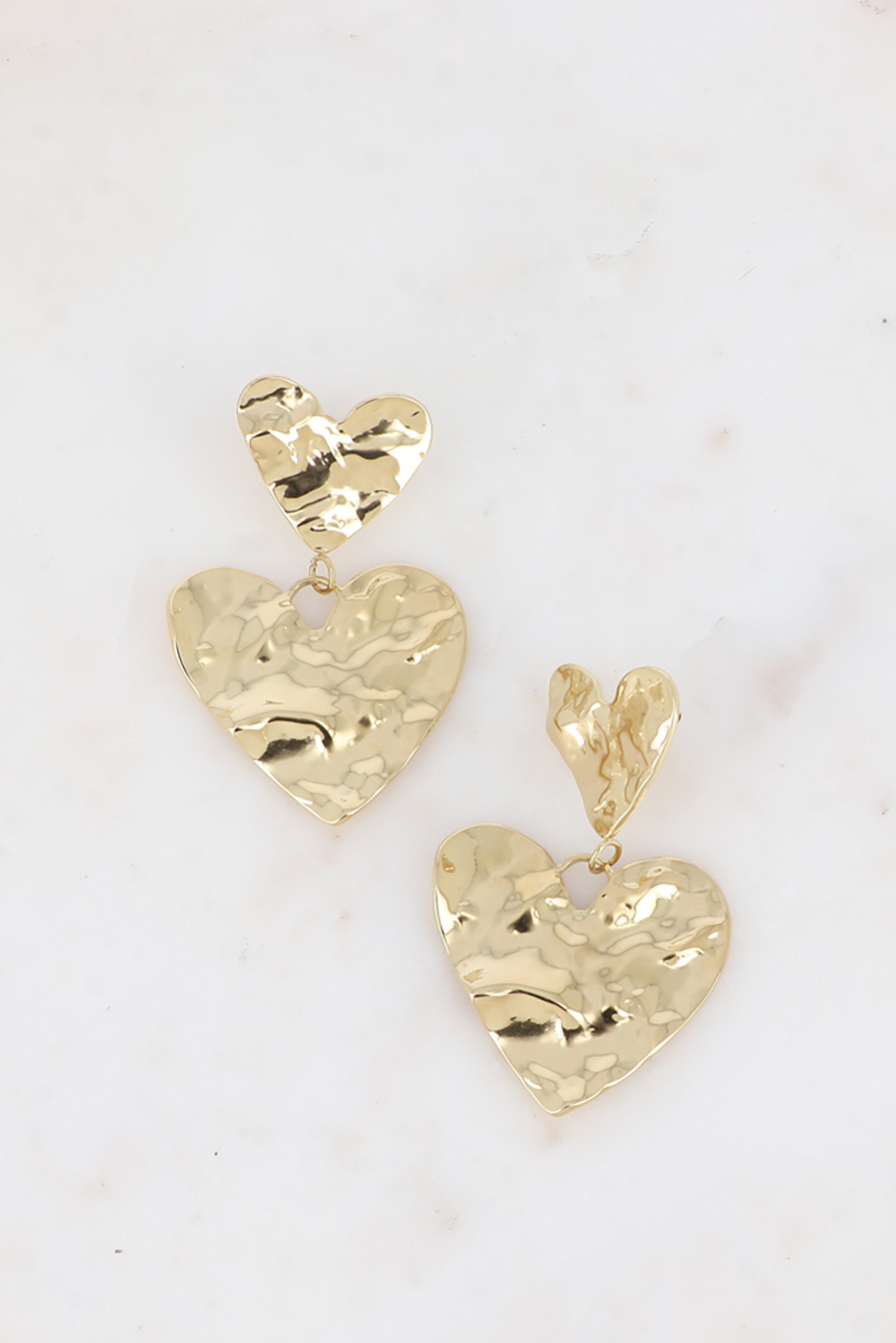 Grossiste Bohm - Boucles pendantes - double coeur texturé