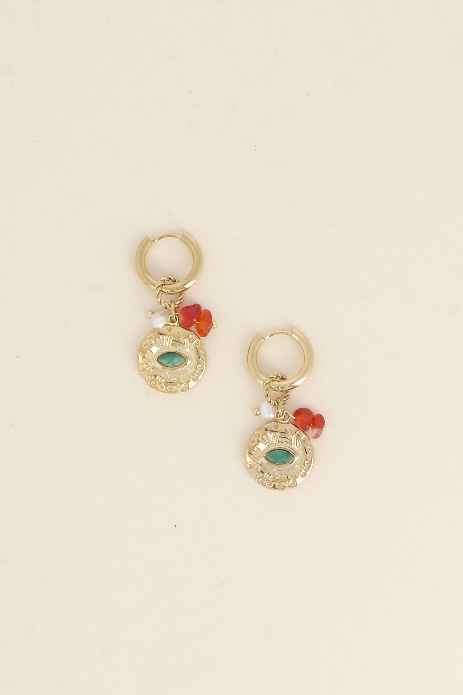 Wholesaler Bohm - Hoop Earrings - Twisted Ring with Charms (Eye Pendant with Natural Stone, Freshwater Pearl, Natural Stones)