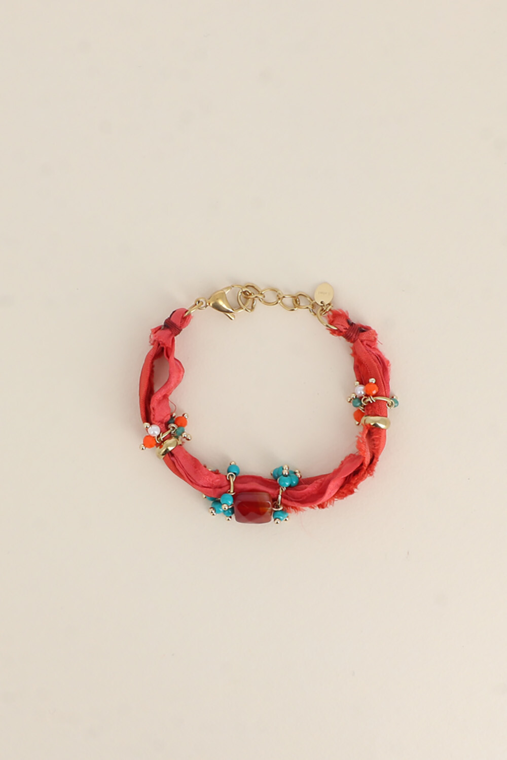 Mayorista Bohm - Pulsera - tela, piezas de acero inoxidable, cuentas de resina y colgante cuadrado