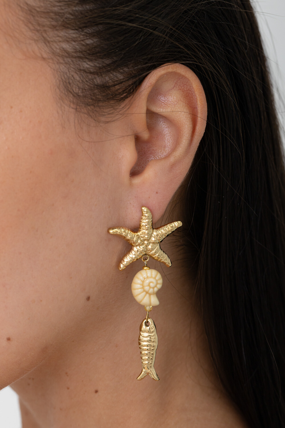 Wholesaler Bohm - Dangling earrings - starfish, glazed ceramic shell, and fish