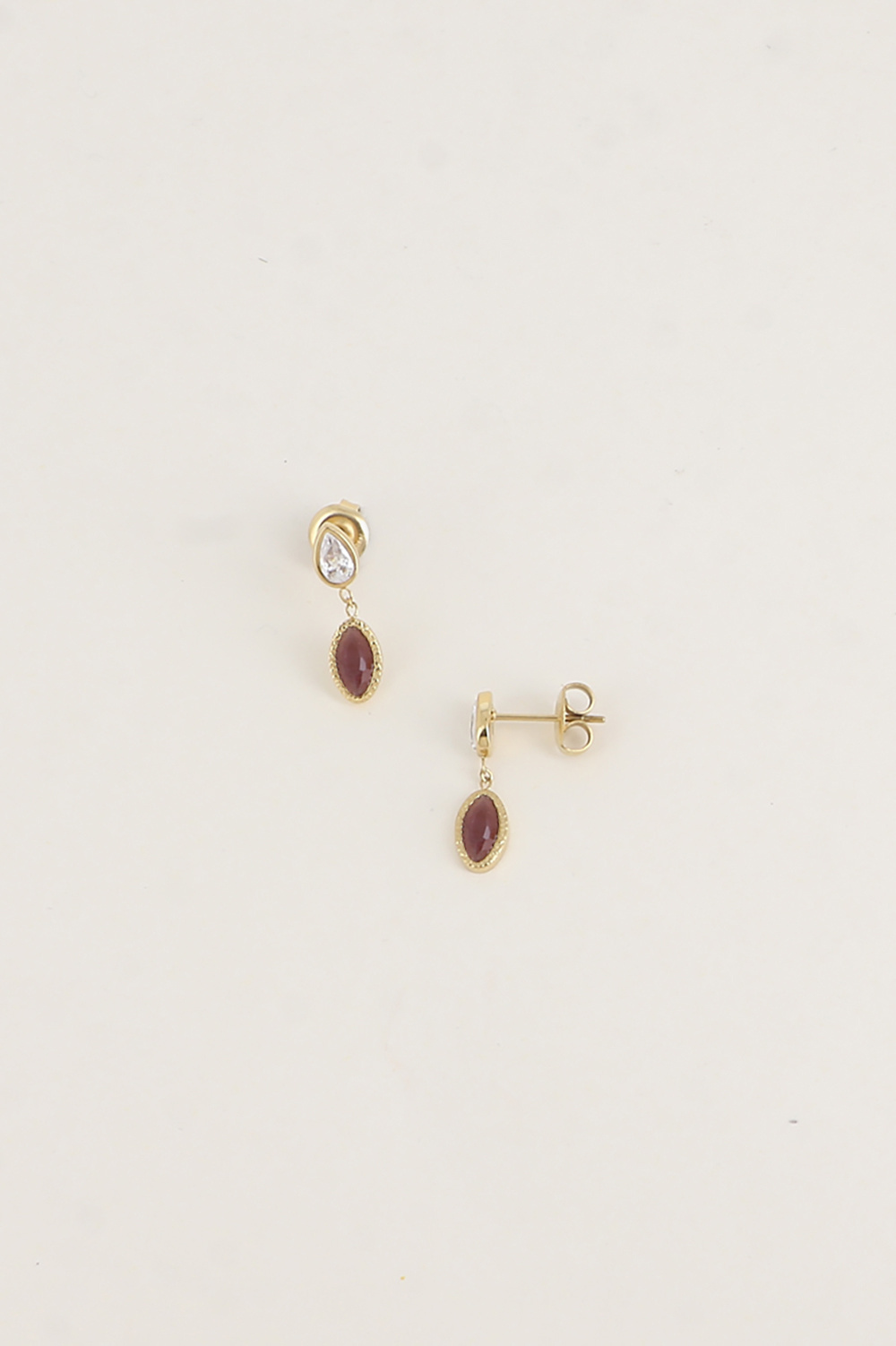 Mayorista Bohm - Pendientes de botón - cristal en forma de lágrima y piedra ovalada tipo ojo de gato