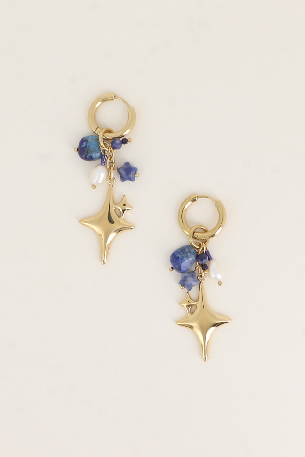 Wholesaler Bohm - Hoop Earrings - Two Northern Stars and Natural Stones