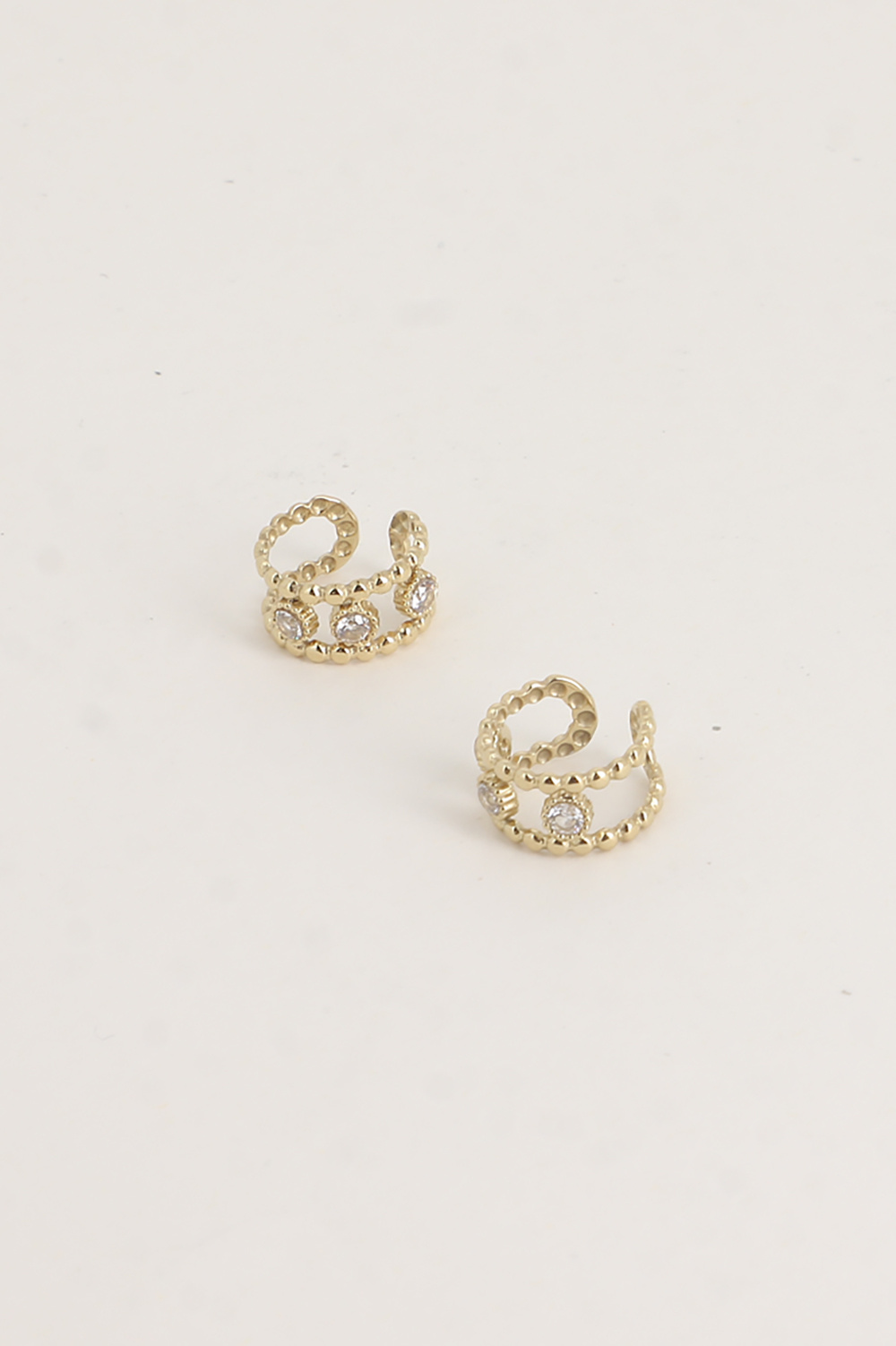 Grossista Bohm - Earcuffs - due anelli effetto milgrain e 3 cristalli rotondi
