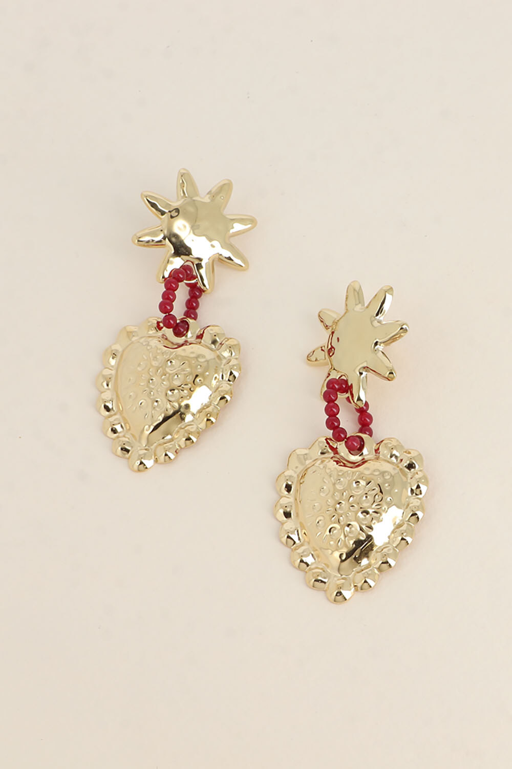 Mayorista Bohm - Pendientes colgantes - sol, perlas y corazón texturizado
