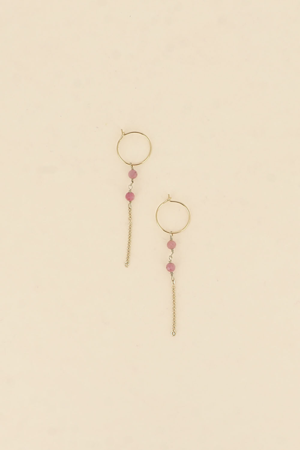 Wholesaler Bohm - Hoop Earrings - Dangling Chain and 3 Natural Stones