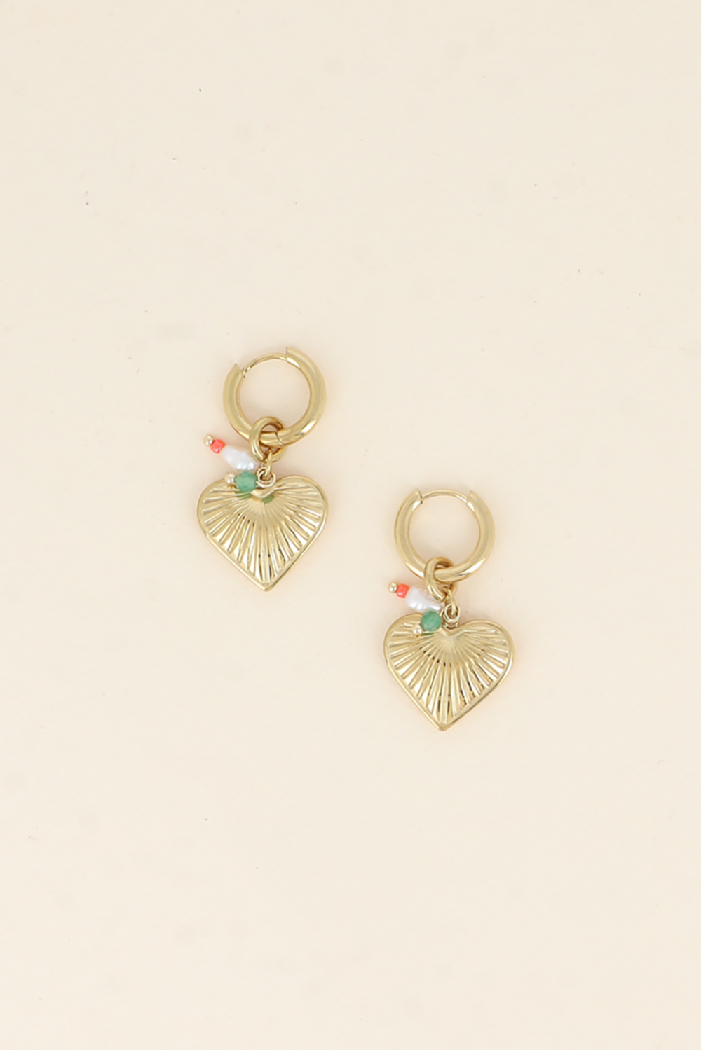 Wholesaler Bohm - Hoop Earrings - Charms (striped heart, freshwater pearls, natural stones)