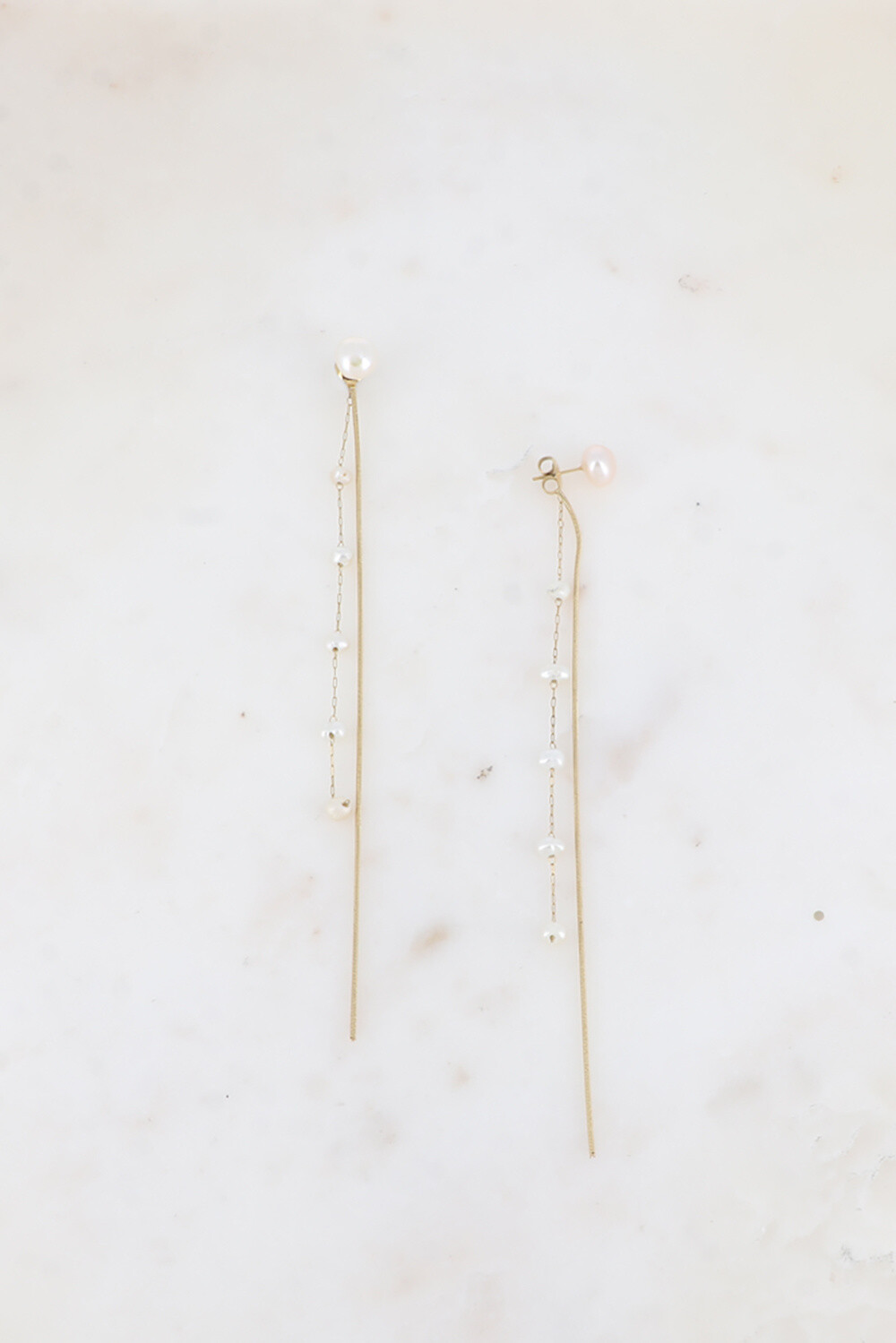 Wholesaler Bohm - Dangling earrings - 2 chains and freshwater pearls