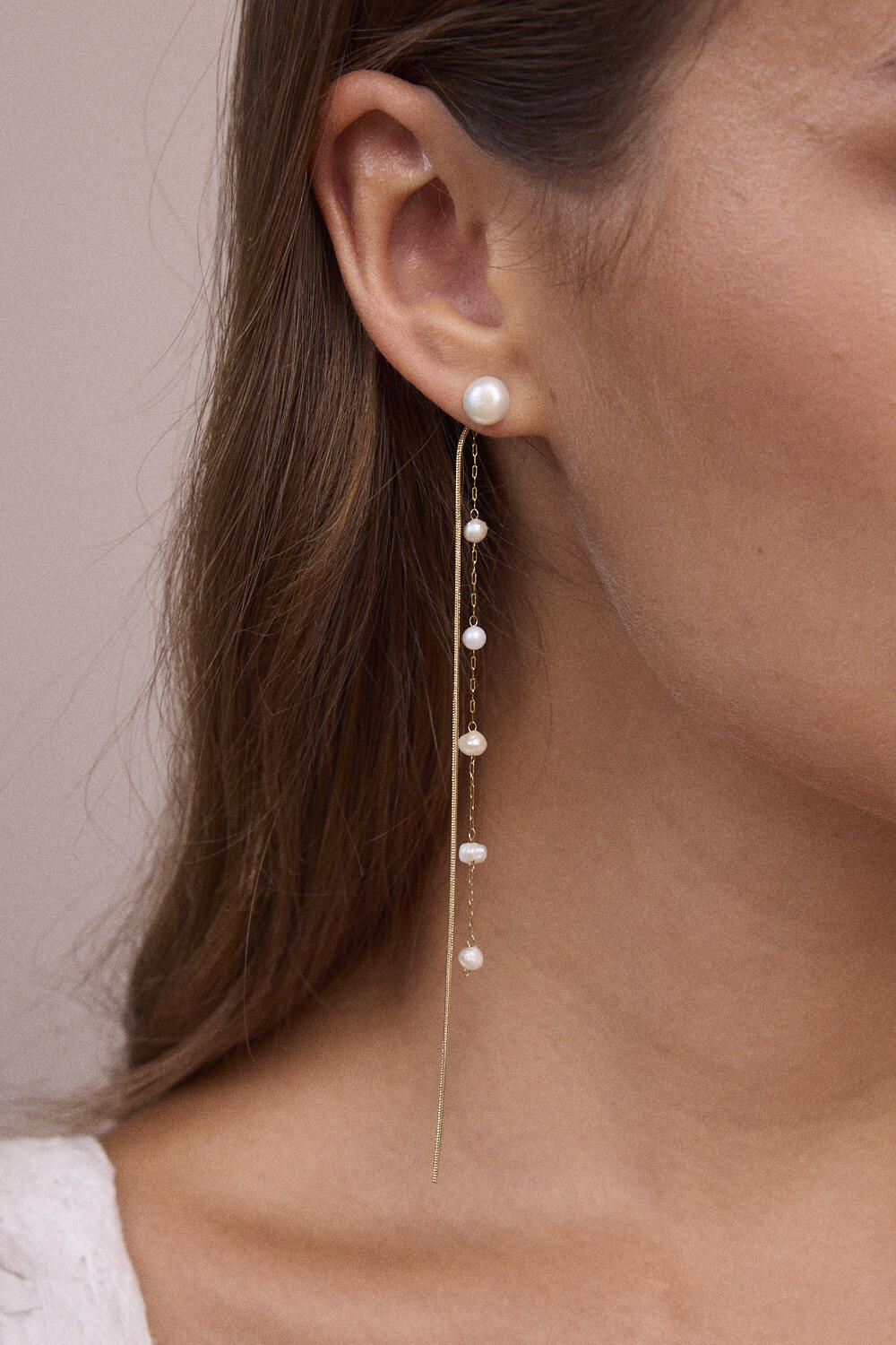 Grossiste Bohm - Boucles pendantes - 2 chaînes et perles d'eau douce