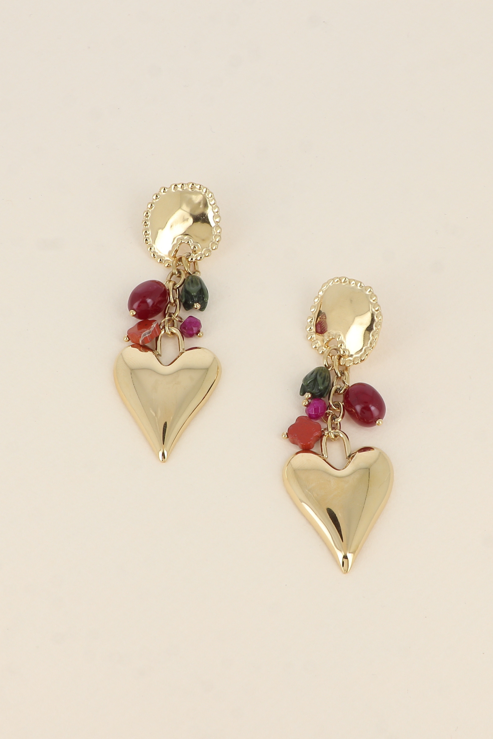 Wholesaler Bohm - Dangling earrings - milgrain-edged piece, pearls, smooth heart