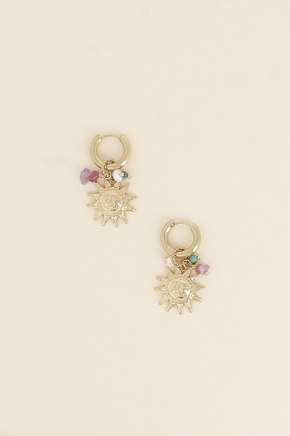 Wholesaler Bohm - Hoop Earrings - Charms (Natural Stones and Sun)