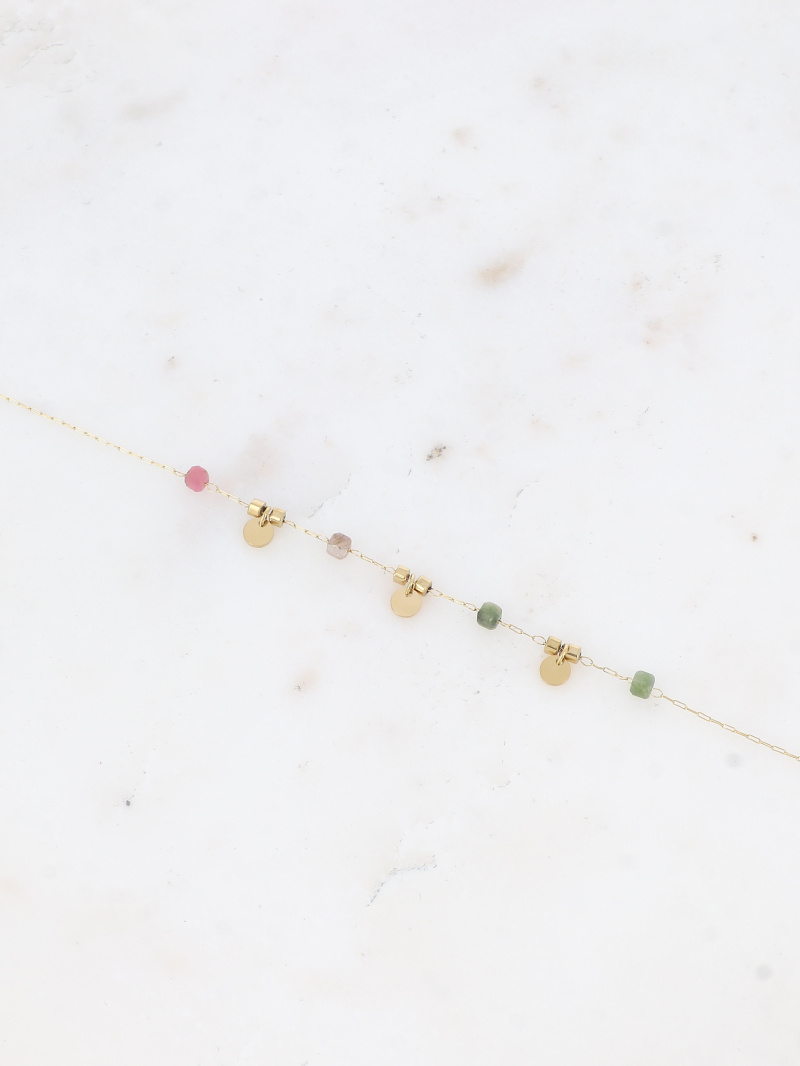 Feines Armband – runde Quasten, Natursteine - Rose Schatten - 1 - Großformat