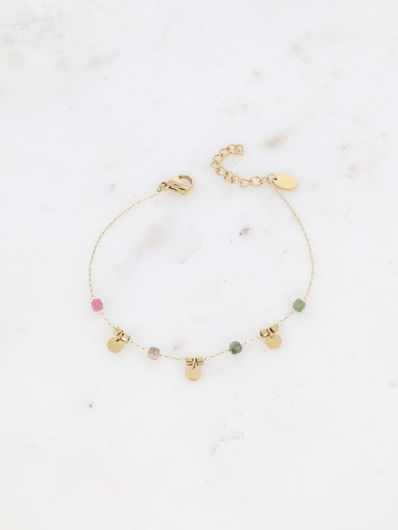 Feines Armband – runde Quasten, Natursteine - Rose Schatten - 2 - Großformat