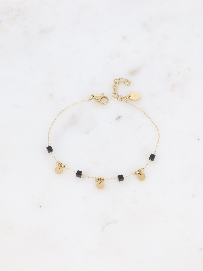 Feines Armband – runde Quasten, Natursteine - Schwarz 2 - Miniaturansicht
