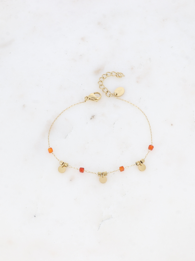 Feines Armband – runde Quasten, Natursteine - Orangerot - 2 - Großformat