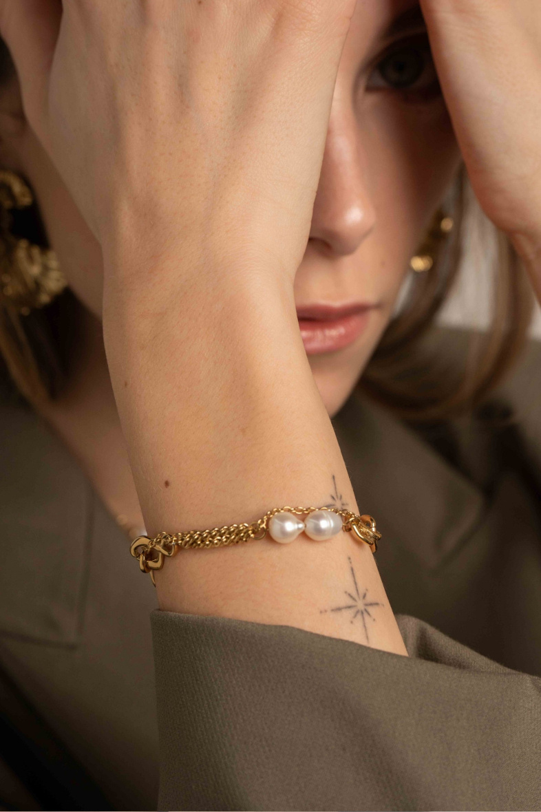 Großhändler Bohm - Gladys - Unisex -Armband, Süßwasserperlen und Netz