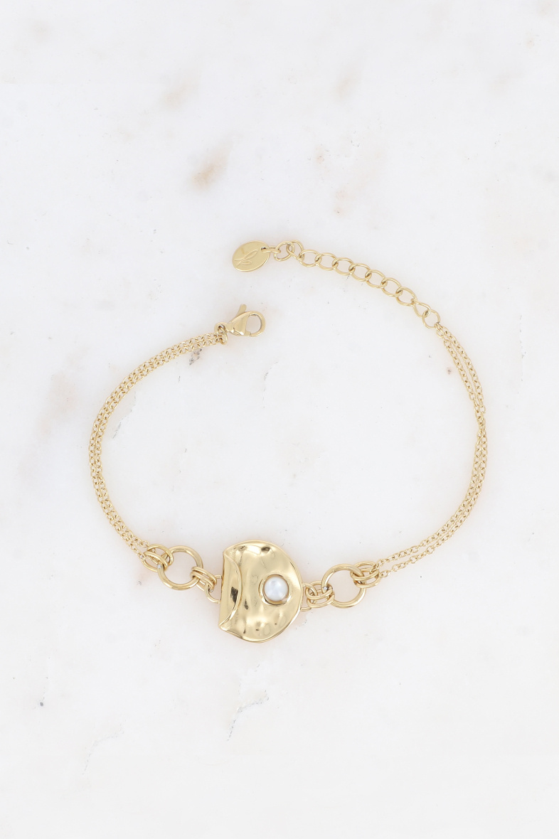 Mayorista Bohm - Pulsera - pieza curvada doble redonda, martillada y piedra natural