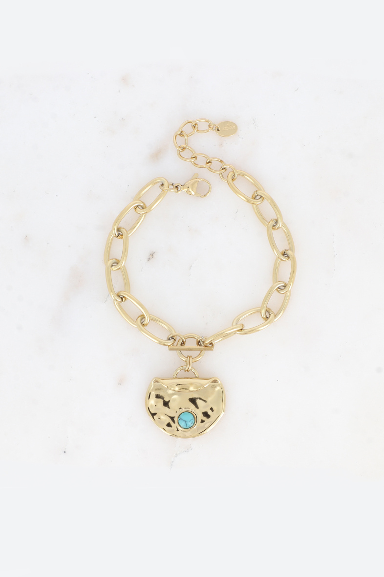 Mayorista Bohm - Pulsera - eslabones ovalados, colgante redondo con piedra natural