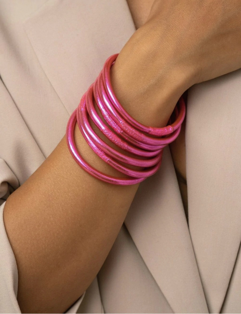 Grossista Bohm - Bracciale buddista fucsia spesso - Mantra in thailandese