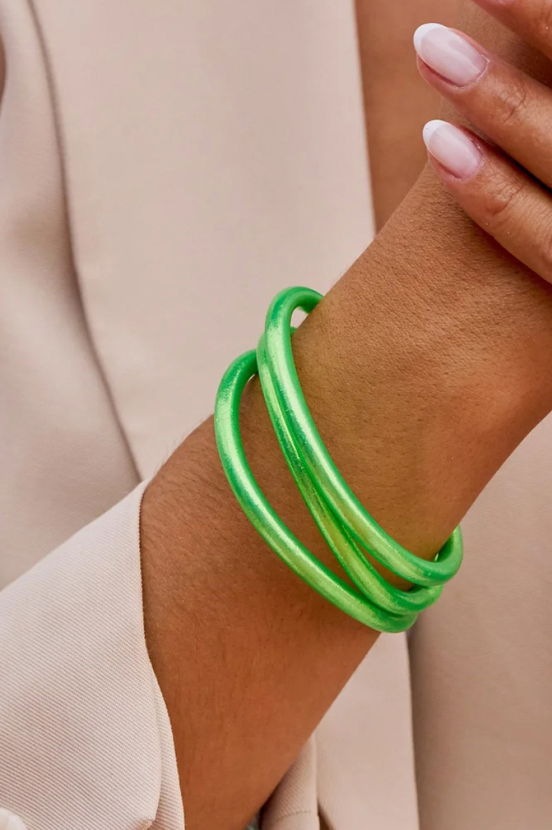 Grossista Bohm - Bracciale buddista verde neon spesso - Mantra in tailandese