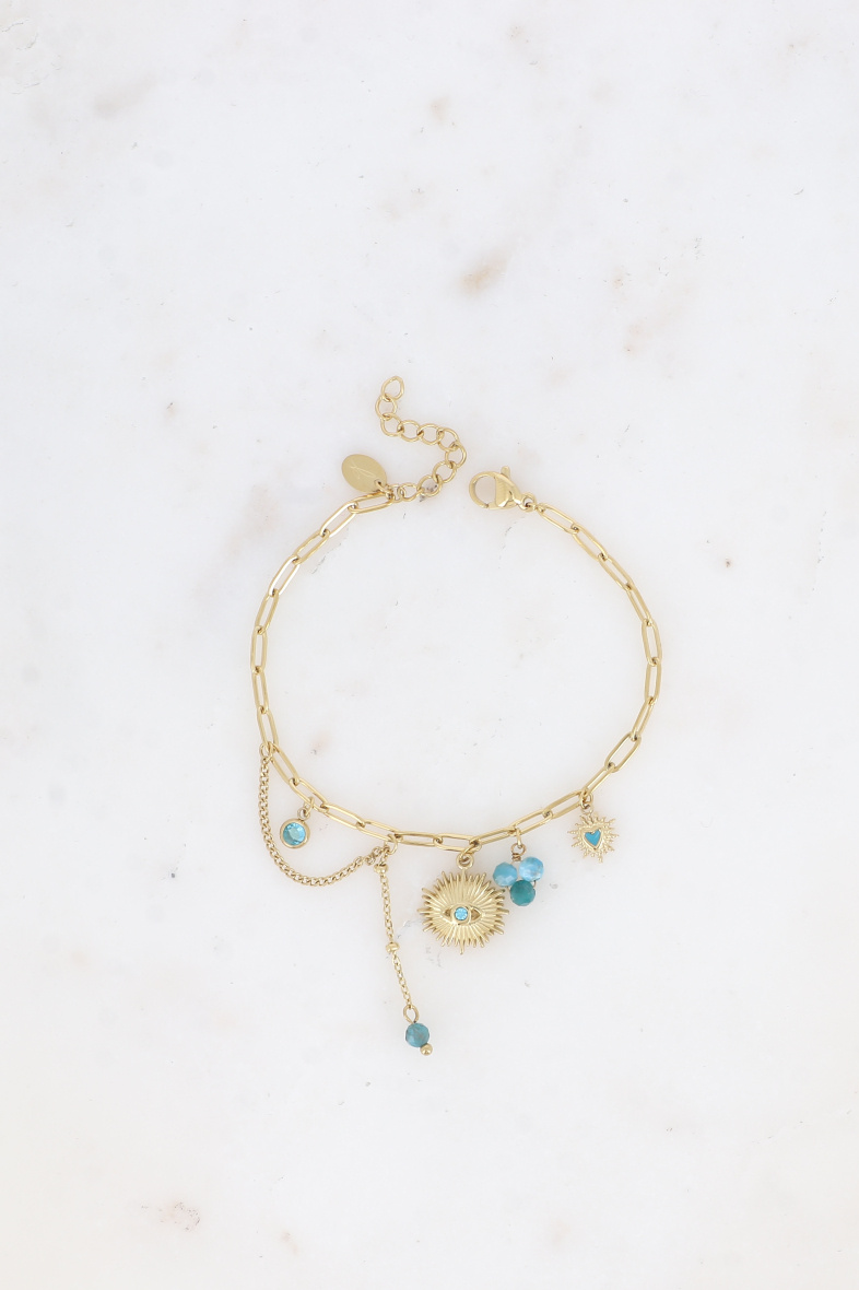 Grossiste Bohm - Bracelet Aïcha - perles de résine/pierres naturelles, cristaux et pendentif oeil