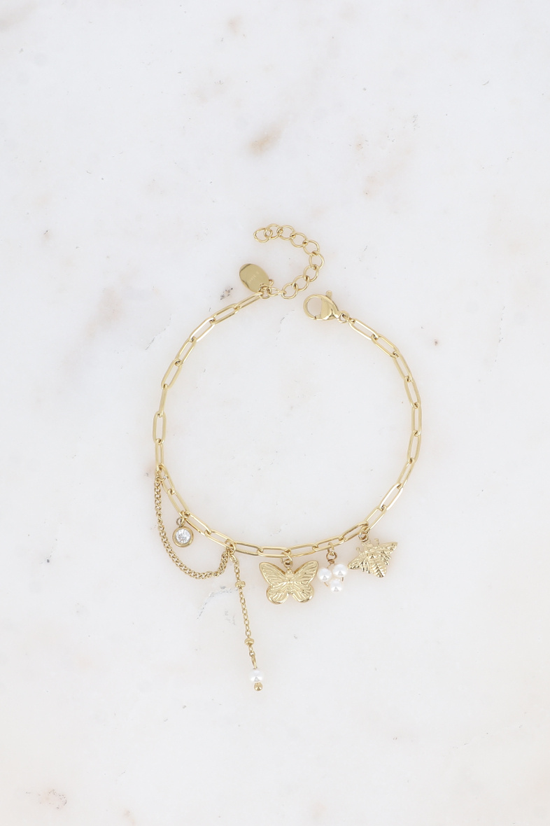 Mayorista Bohm - Pulsera Alicia - piedras naturales, cristales, abeja y mariposa
