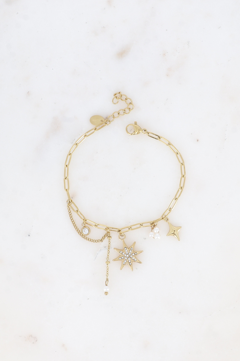 Grossiste Bohm - Bracelet en acier - perles de résine/pierres naturelles, cristaux & étoile du Nord