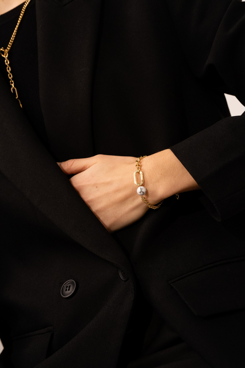 Grossiste Bohm - Bracelet Avery - unisex, maille gourmette et boule en pierre naturelle