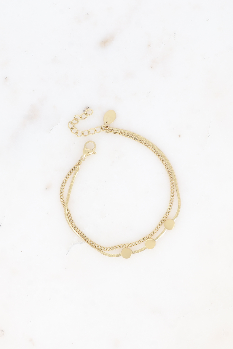 Grossiste Bohm - Bracelet multirangs - 2 rangs, maille miroir avec 3 ronds et gourmette