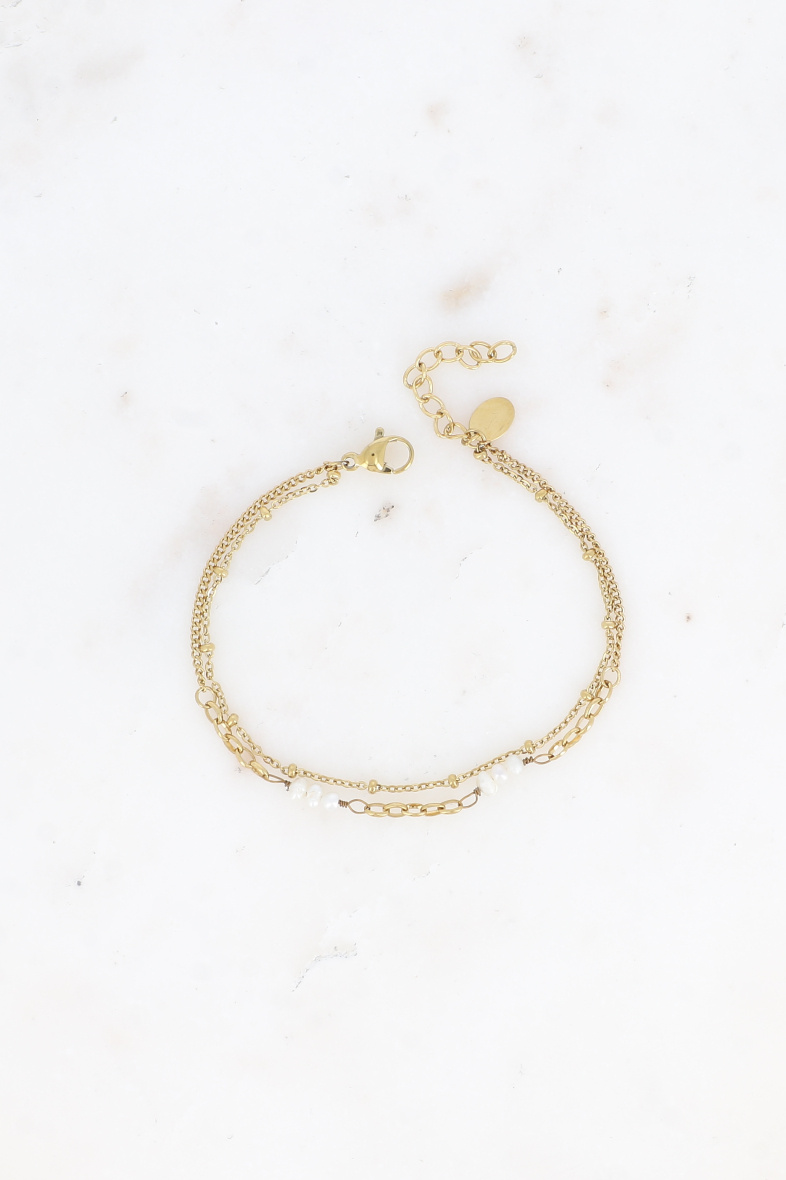 Großhändler Bohm - Armband - 2 Reihen mit Süßwasserperlen