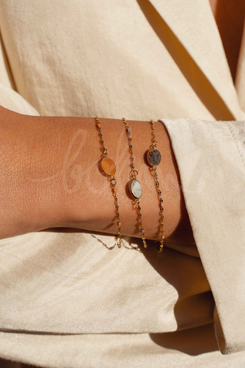 Grossista Bohm - Bracciale Noelynn - catena smaltata, maglia di chicchi di caffè, pietra naturale ovale