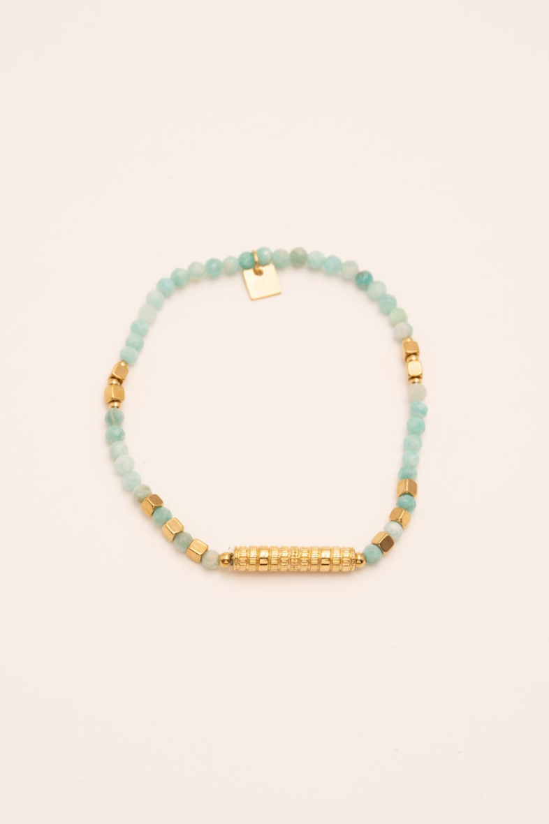 Grossiste Bohm - Bracelet Renay - élastique, cylindre strié et pierres naturelles