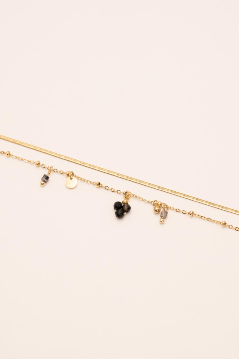Grossiste Bohm - Bracelet Sara - 2 rangs, pampilles en acier inoxydable et pierres naturelles