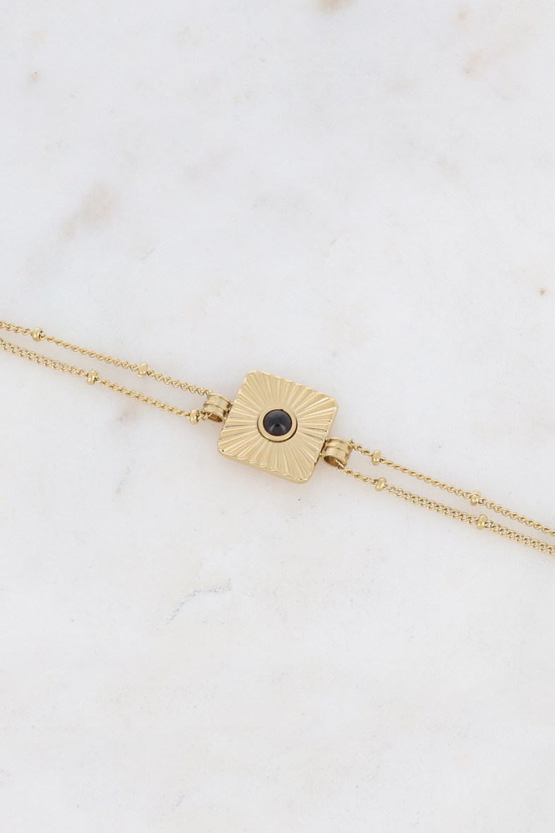 Mayorista Bohm - Pulsera Felise - eslabón de cadena barbada, cuadrado estriado y piedra natural