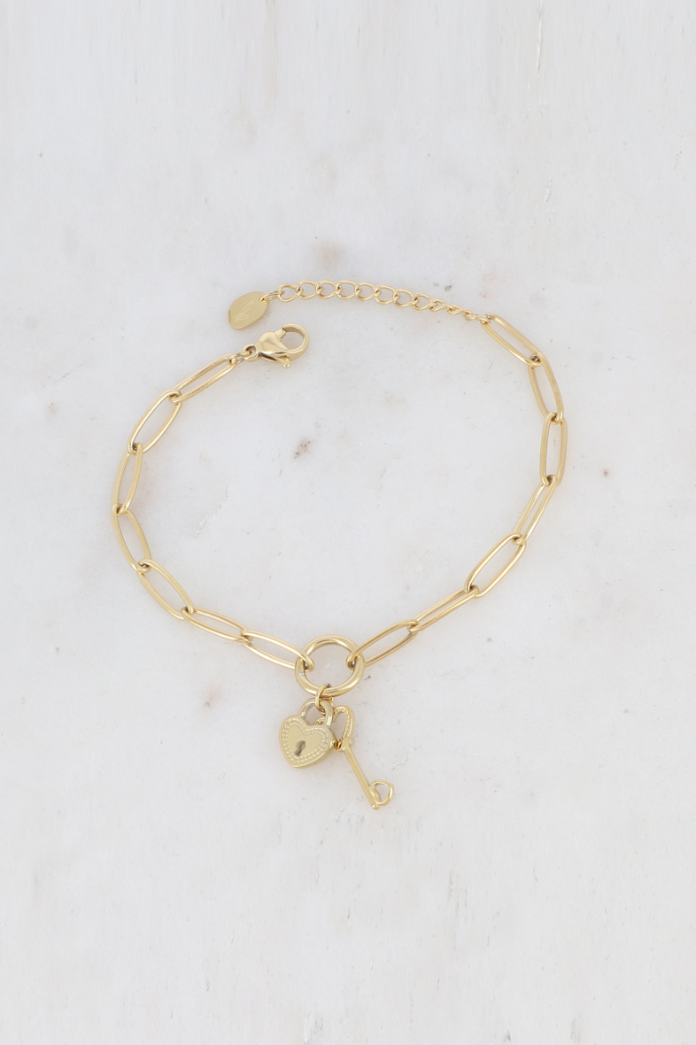 Mayorista Bohm - Pulsera Rosia - candado de acero inoxidable y colgante de corazón con llave