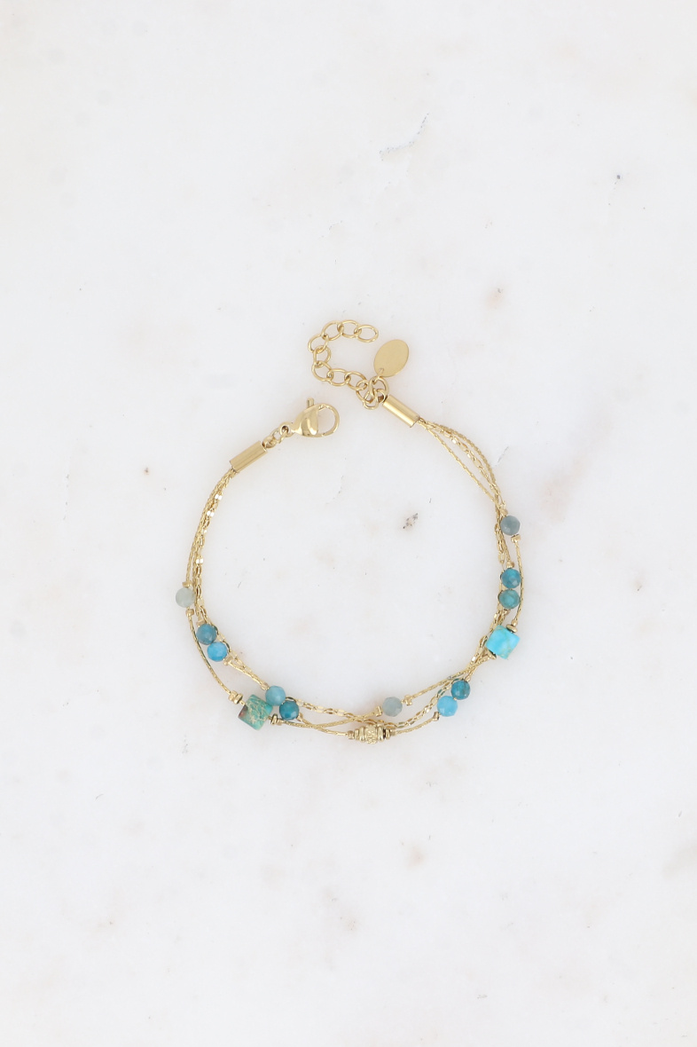 Grossiste Bohm - Bracelet - 3 mailles, café & serpent avec pierres naturelles cylindres