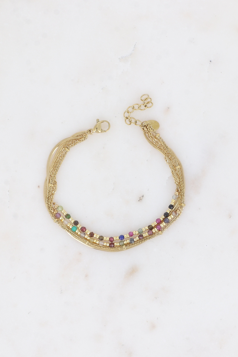 Grossiste Bohm - Bracelet Ellyn - 5 rangs, mailles miroir, forçat et torsade & pierres naturelles