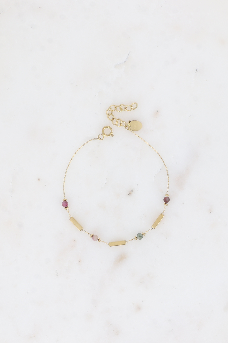 Grossiste Bohm - Bracelet - tubes rectangulaires en acier inoxydable et pierres naturelles
