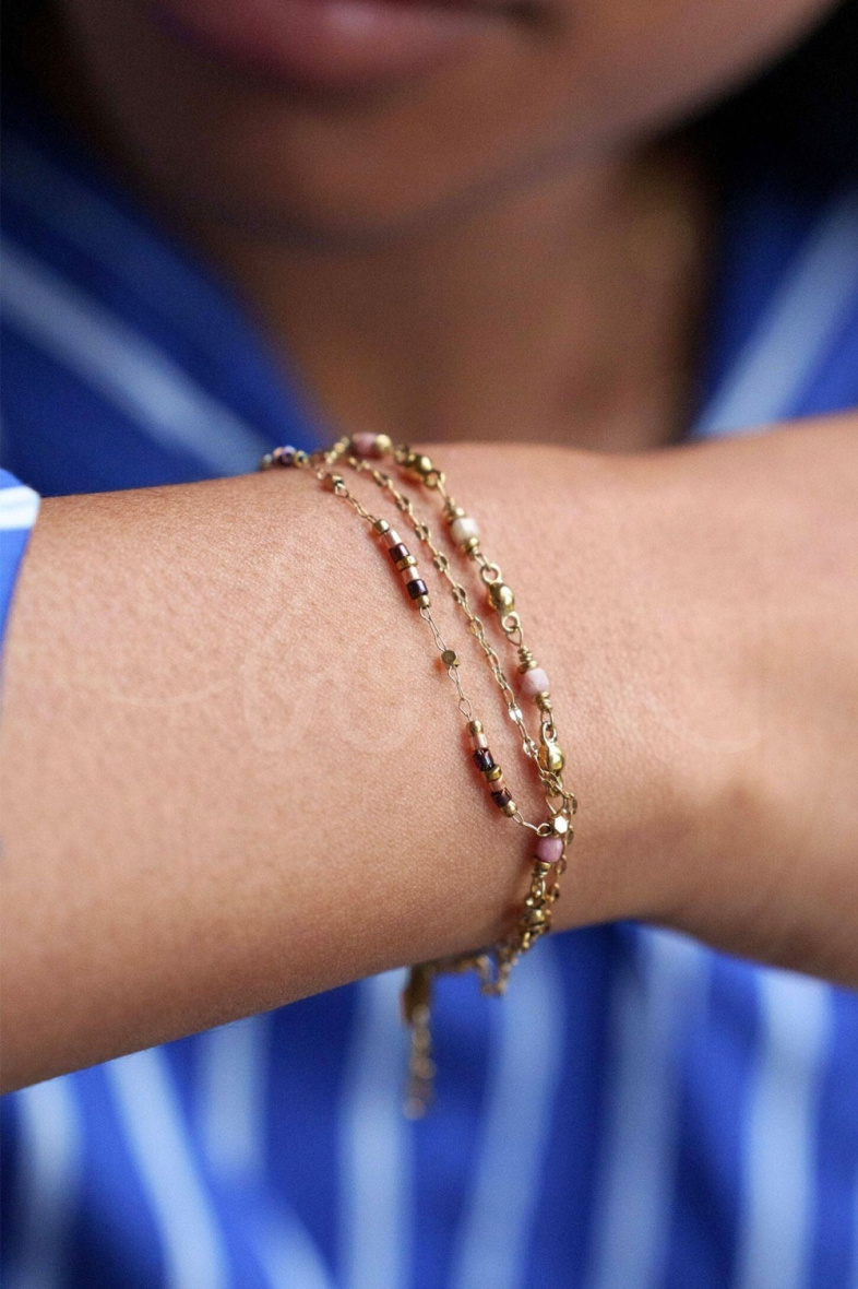 Grossiste Bohm - Bracelet Donna - 3 rangs, chaînes, rocailles et pierres naturelles