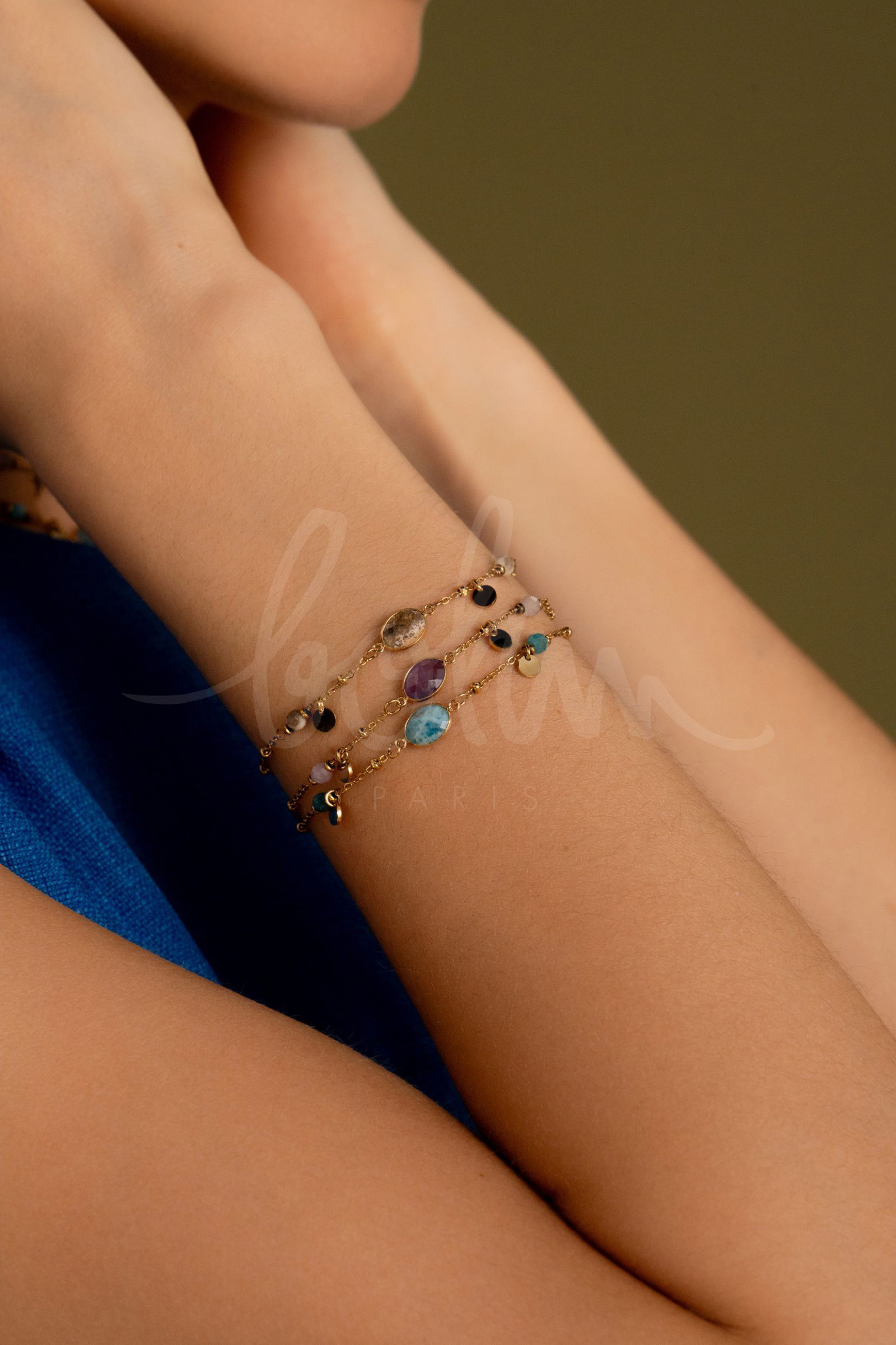 Großhändler Bohm - Armband - Kette mit Kugeln, runden und ovalen Natursteinen