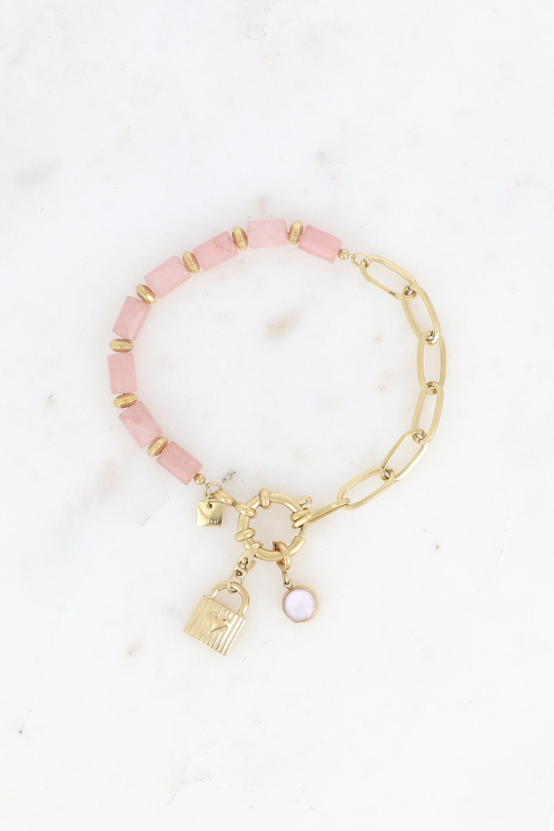 Großhändler Bohm - Armband – ovales Netz, Bojenverschluss und Natursteine ​​sowie 2 Bohm-Anhänger
