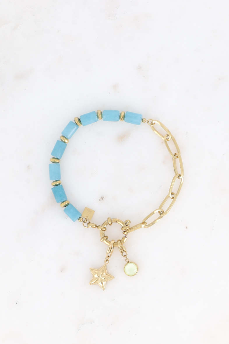Grossista Bohm - Bracciale - rete ovale, chiusura a boje e pietre naturali con 2 ciondoli Bohm